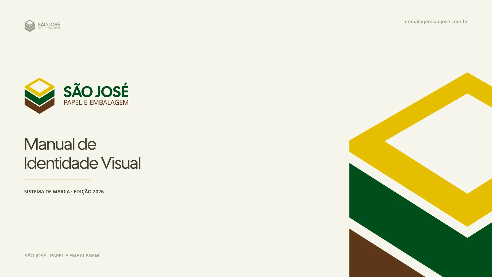 Manual de identidade visual da São José, com símbolo da caixa em verde, amarelo e marrom