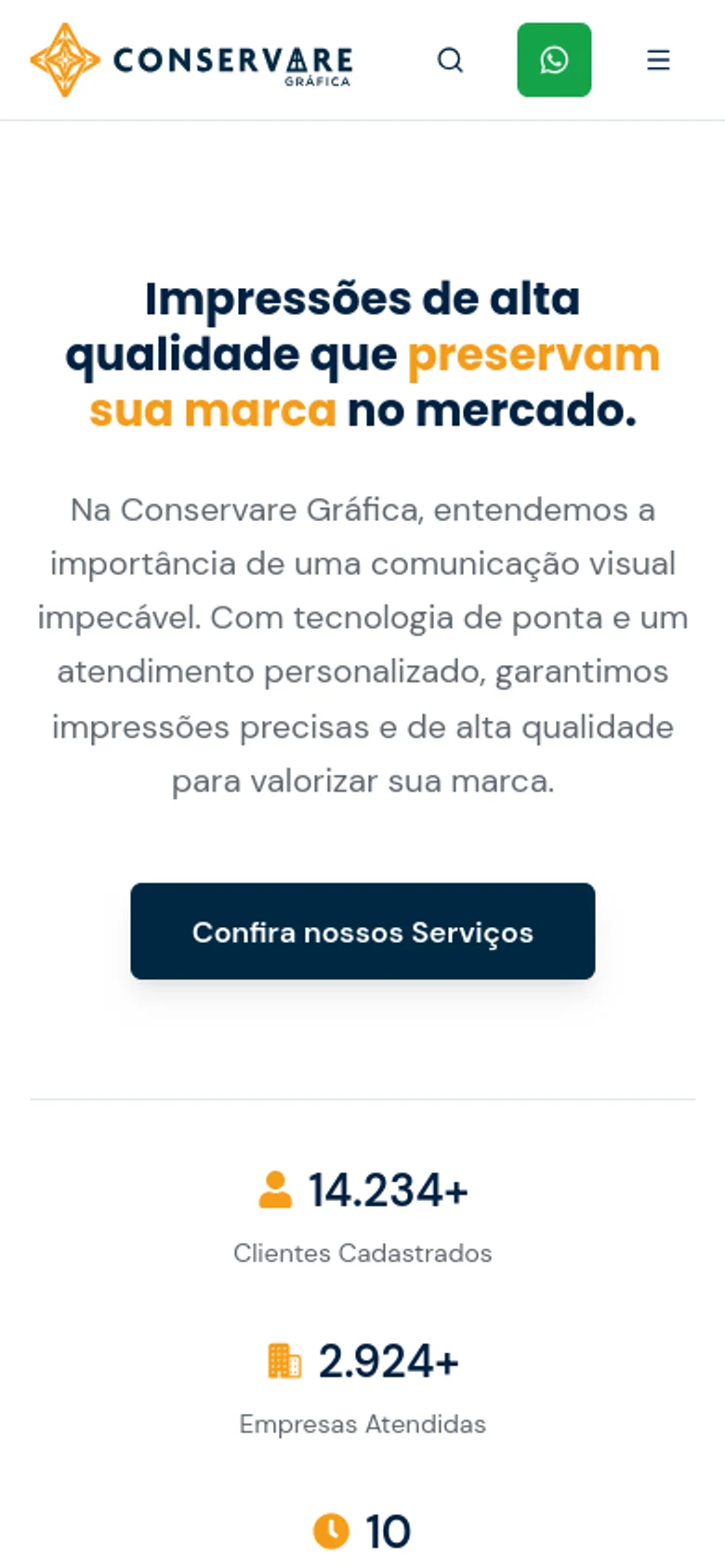 Versão mobile do site da Conservare Gráfica