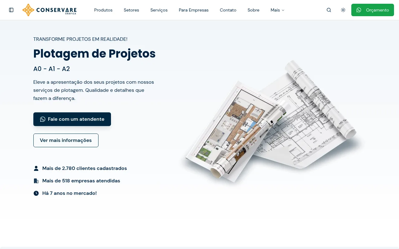 Landing page Conservare Gráfica - Plotagem de Projetos