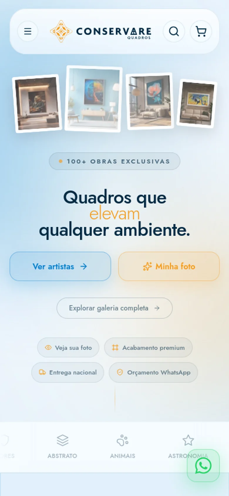 Versão mobile da loja Conservare Quadros
