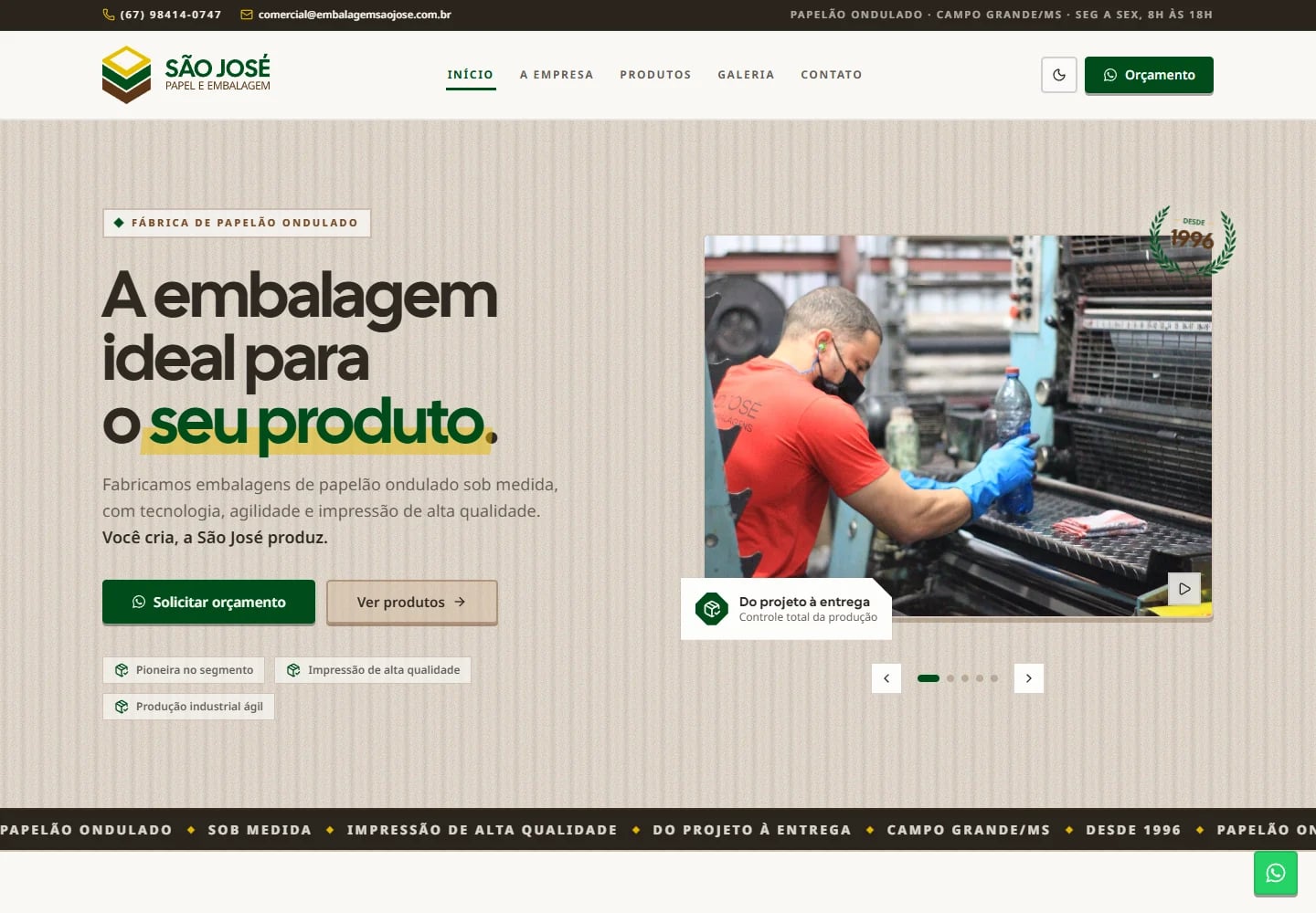 Captura real do site institucional da São José